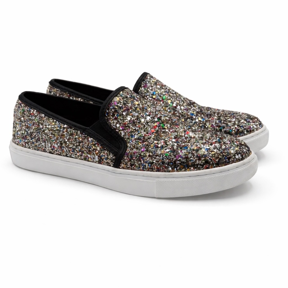 Steve Madden Ecentrog Leather Trim Multicolor Sparkly-Glitter Slip On Sneakers - Picture 2 of 16